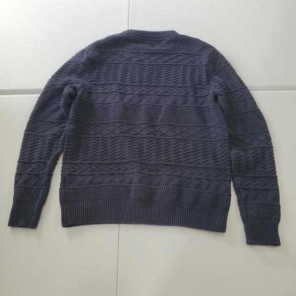 J Crew Sweater Men Extra Large Navy Blue Fisherman Textured Knit Cotton Crewneck - Picture 2 of 9